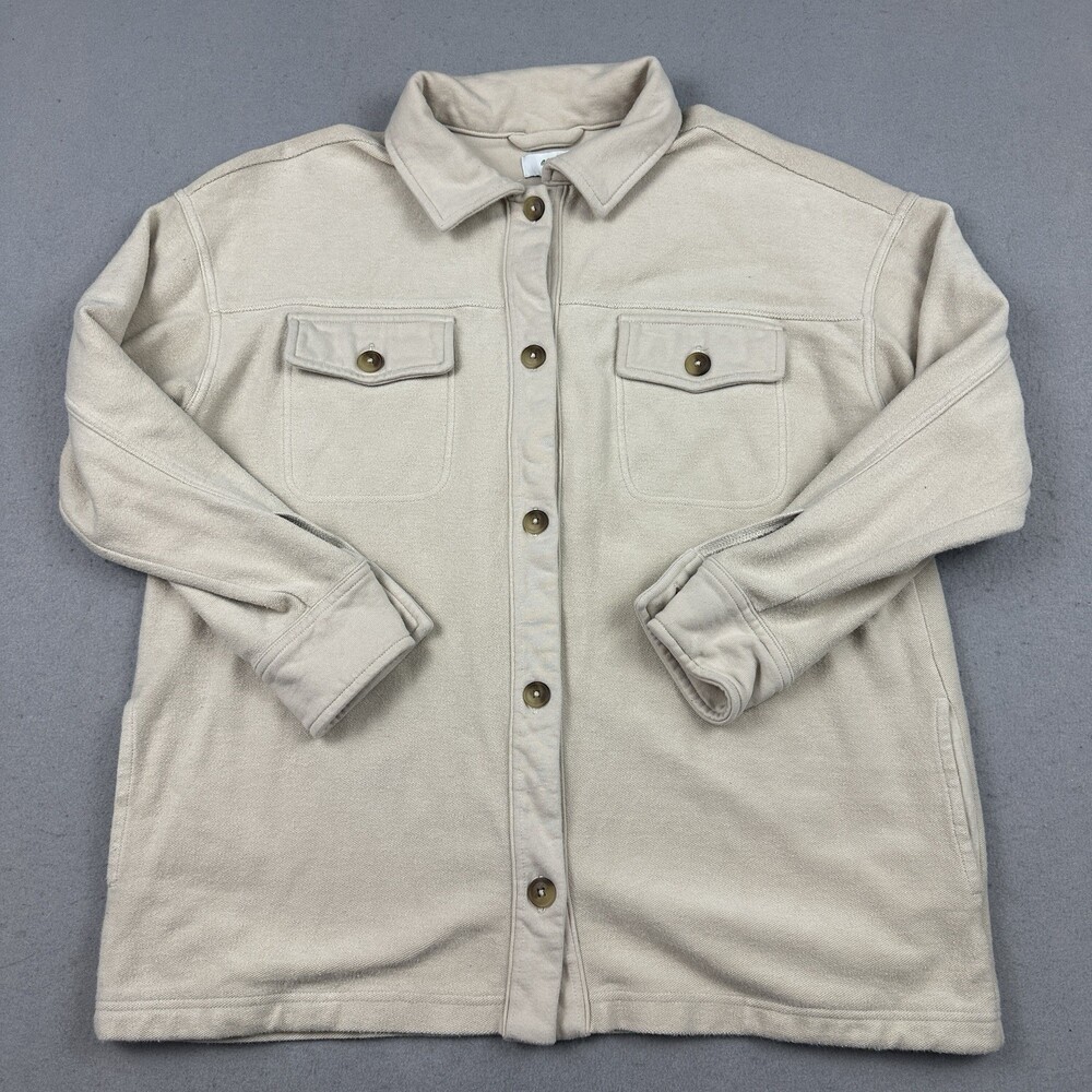 Aerie Shirt Jacket Women Medium Beige Shacket Button Up Heavyweight Oversized M